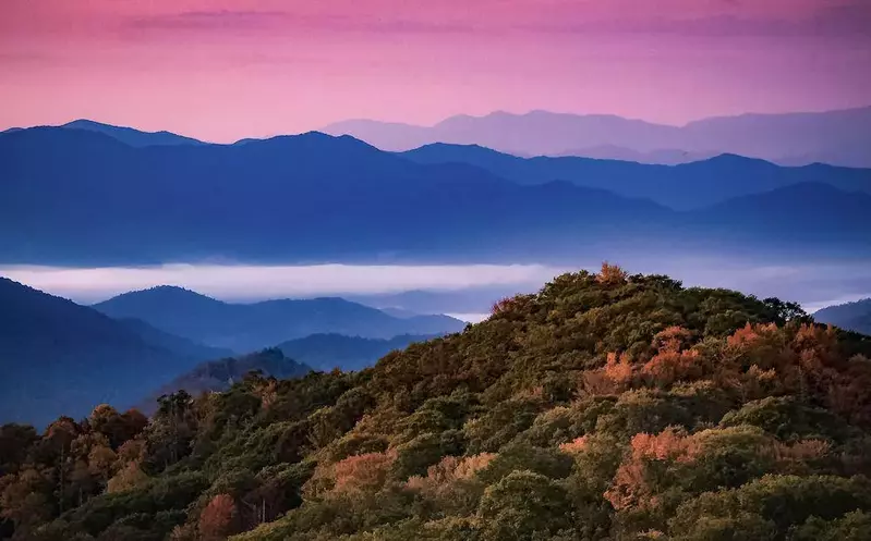 sunrise in the Smoky Mountains in fall