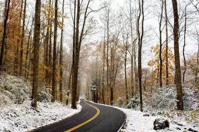 little river road with snow