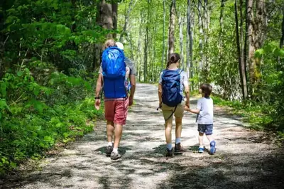 family going for a hike