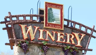 The sign outside of Sugarland Cellars Winery in Gatlinburg TN.